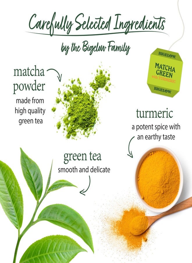 Bigelow Tea Matcha Green Tea with Turmeric, Caffeinated Tea with Turmeric, 18 Count Box (Pack of 6), 108 Total Tea Bags - Image 3