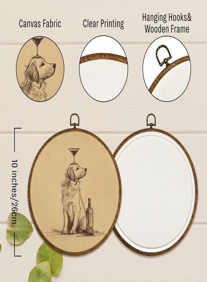 LANBAIHE Vintage Golden Retriever Wall Art Decor 10x10Inch, Retro Bar Circular Wall Art Framed Canvas Print Decor, Retro Animal Portrait Country Art Decor for Home Farmhouse Bedroom Living Room (Dog) - Image 3