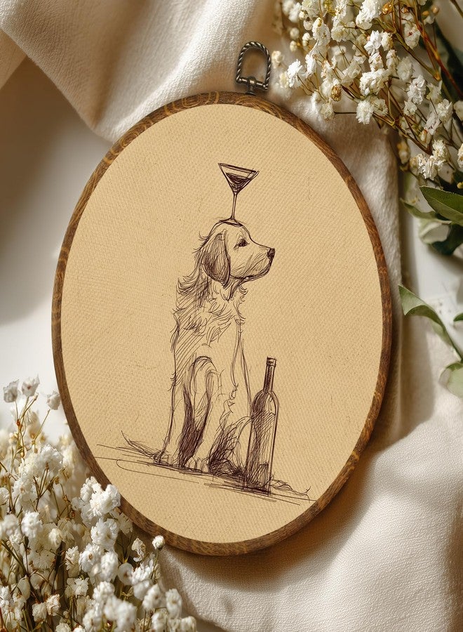 LANBAIHE Vintage Golden Retriever Wall Art Decor 10x10Inch, Retro Bar Circular Wall Art Framed Canvas Print Decor, Retro Animal Portrait Country Art Decor for Home Farmhouse Bedroom Living Room (Dog) - Image 4