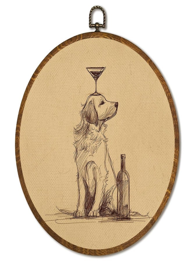 LANBAIHE Vintage Golden Retriever Wall Art Decor 10x10Inch, Retro Bar Circular Wall Art Framed Canvas Print Decor, Retro Animal Portrait Country Art Decor for Home Farmhouse Bedroom Living Room (Dog) - Image 1