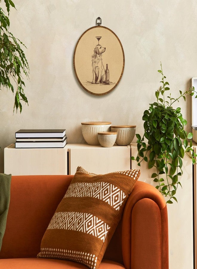LANBAIHE Vintage Golden Retriever Wall Art Decor 10x10Inch, Retro Bar Circular Wall Art Framed Canvas Print Decor, Retro Animal Portrait Country Art Decor for Home Farmhouse Bedroom Living Room (Dog) - Image 2