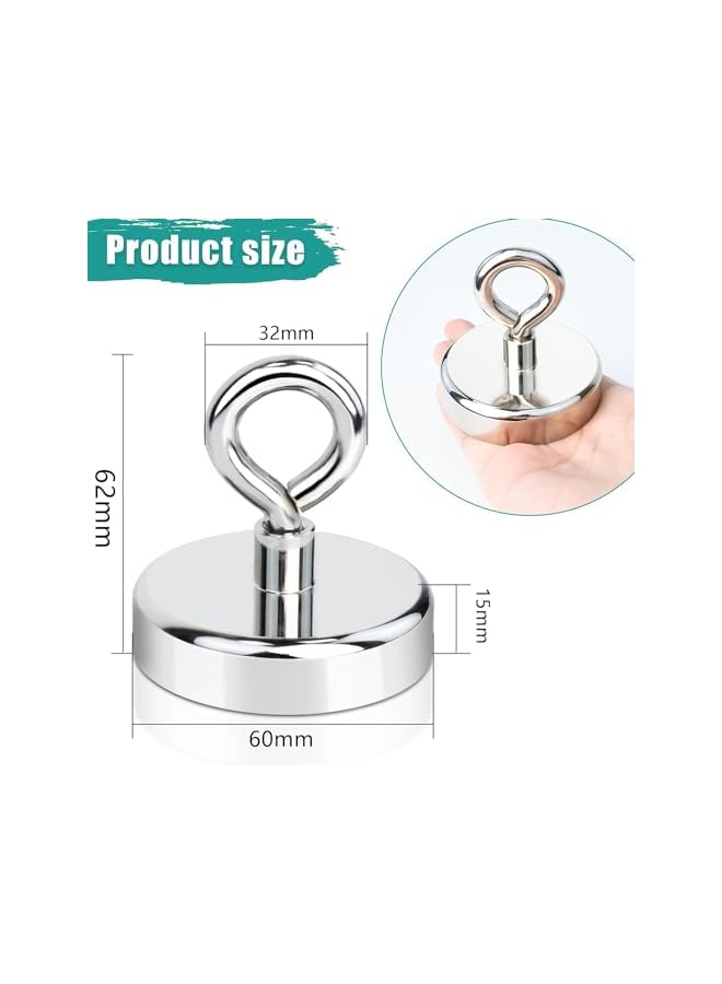 promass Magnetic Hooks Extra Strong,150kg Neodymium Magnets with Hooks, 60mm Magnetic Hooks Punch-Free for Hanging Keys Hats Tools Whiteboard Crafts Kitchen Refrigerator Bathroom Garage Office - Image 2