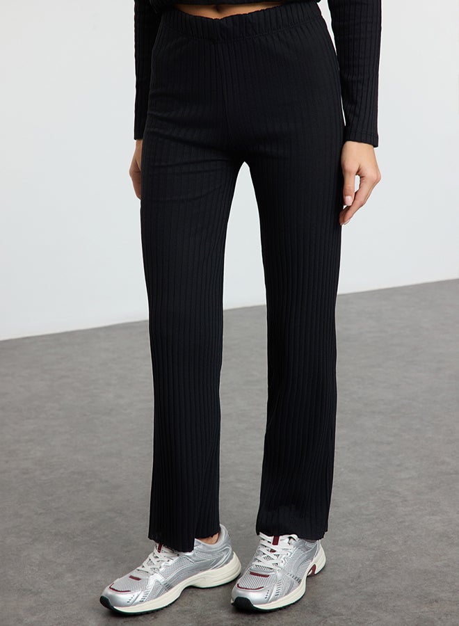 trendyol Black Slit Blouse Palazzo Bottom Ribbed Stretchy Knitted Bottom-Top Suit - Image 5