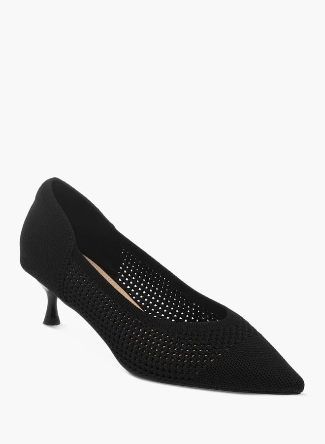 Flora Bella By Shoexpress Women's Textured  Slip-On Pumps with Kitten Heels