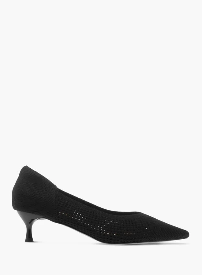 Flora Bella By Shoexpress Women's Textured  Slip-On Pumps with Kitten Heels