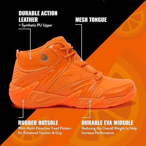 SHAQ Devastator High Top Basketball Shoes for Men, Indoor or Outdoor Court Basketball Mens Sneakers Size 8 to 15 - Orange, 10 Medium - Image 2