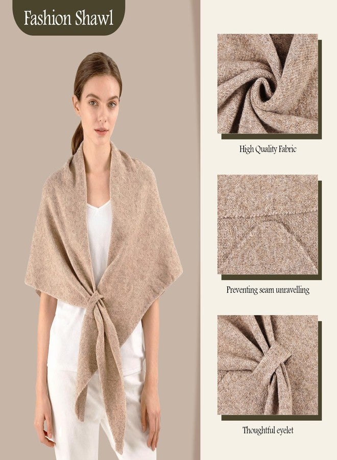 FeelfunFeather Shawl Wraps for Women Knitted Triangle Cashmere Shawl Scarf Pashmina Cardigan Cape for Winter, Lightkhaki, 6Ft - Image 4