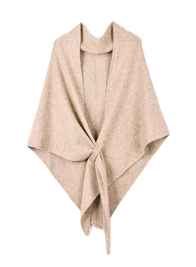 FeelfunFeather Shawl Wraps for Women Knitted Triangle Cashmere Shawl Scarf Pashmina Cardigan Cape for Winter, Lightkhaki, 6Ft - Image 1