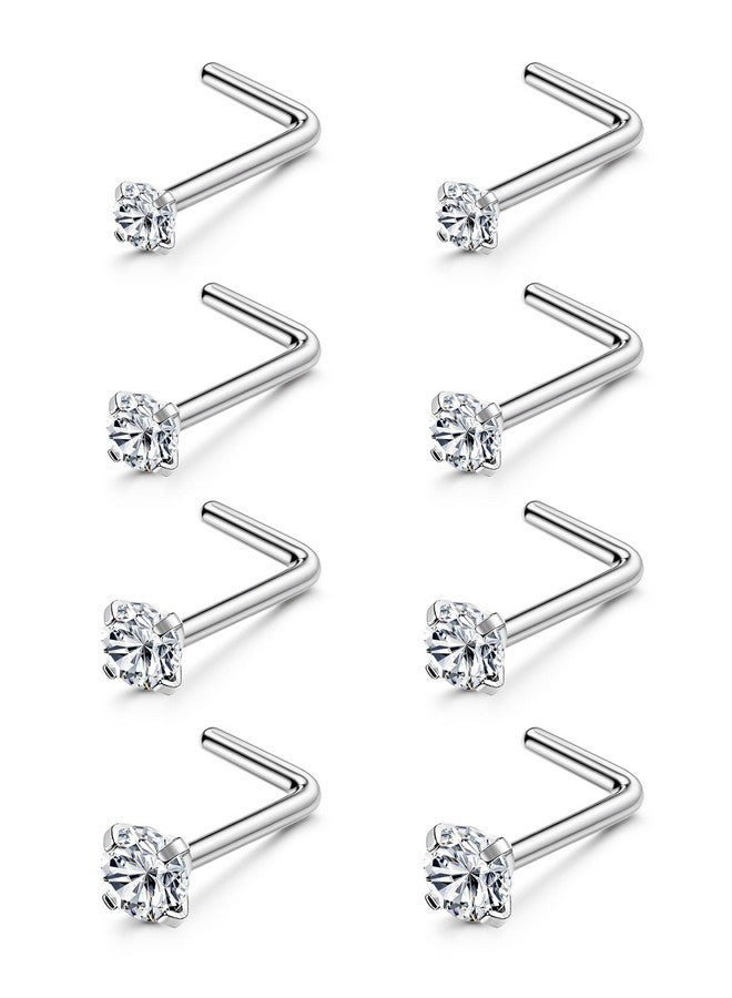 LOYALLOOK 8Pcs Nose Rings Studs Titanium Nose Rings 20G Nose Ring L Shape Nose Studs Diamond Cz Silver Nose Rings Studs Hypoallergenic Nose Piercing Jewelry For Women 1.5Mm 2Mm 2.5Mm 3Mm - Image 1