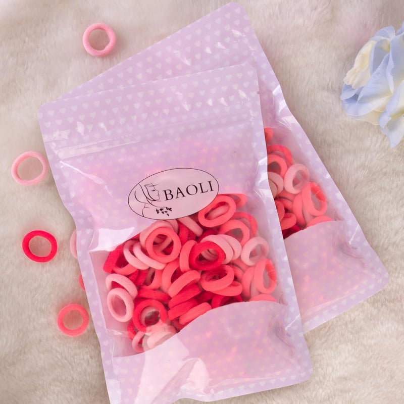 BAOLI 200PCS Pink Toddler Hair Ties for Baby Girls, Seamless Kids Ponytail Holders, Small Cotton Girls Baby Hair Ties Bands No Damage, 1 Inch in Diameter, Pink Series - Image 5