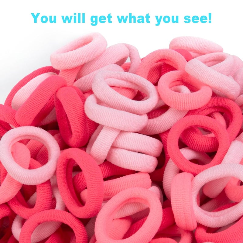 BAOLI 200PCS Pink Toddler Hair Ties for Baby Girls, Seamless Kids Ponytail Holders, Small Cotton Girls Baby Hair Ties Bands No Damage, 1 Inch in Diameter, Pink Series - Image 3