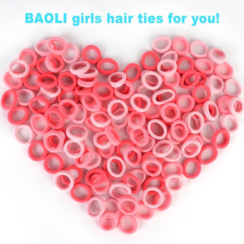 BAOLI 200PCS Pink Toddler Hair Ties for Baby Girls, Seamless Kids Ponytail Holders, Small Cotton Girls Baby Hair Ties Bands No Damage, 1 Inch in Diameter, Pink Series - Image 4