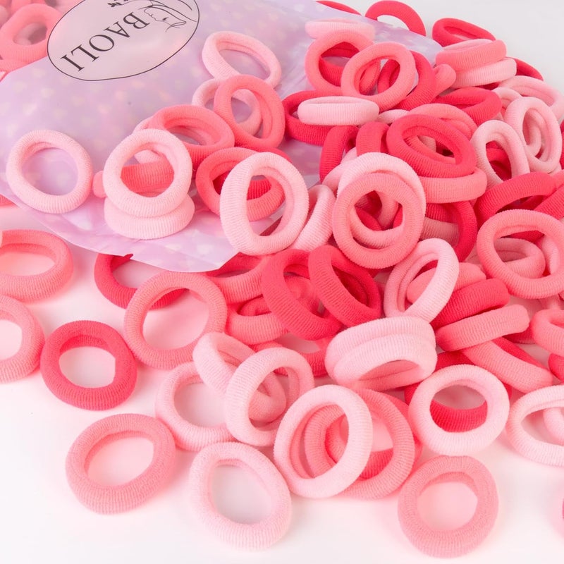 BAOLI 200PCS Pink Toddler Hair Ties for Baby Girls, Seamless Kids Ponytail Holders, Small Cotton Girls Baby Hair Ties Bands No Damage, 1 Inch in Diameter, Pink Series - Image 1