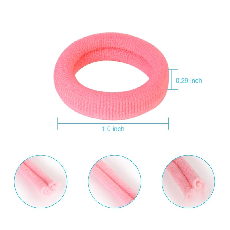 BAOLI 200PCS Pink Toddler Hair Ties for Baby Girls, Seamless Kids Ponytail Holders, Small Cotton Girls Baby Hair Ties Bands No Damage, 1 Inch in Diameter, Pink Series - Image 2