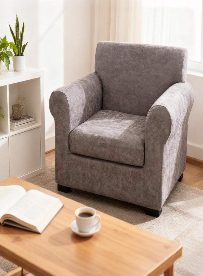 FUANGUI 2 Piece Chair Covers Stretch Arm Covers Chair Couch Covers, Faux Leather Looking Armchair Slipcover with Separate Chair Cushion Cover, Washable Chair Protector for Living Room - Grey - Image 2