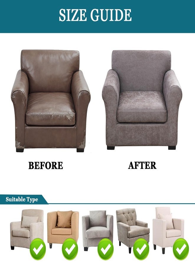 FUANGUI 2 Piece Chair Covers Stretch Arm Covers Chair Couch Covers, Faux Leather Looking Armchair Slipcover with Separate Chair Cushion Cover, Washable Chair Protector for Living Room - Grey - Image 4