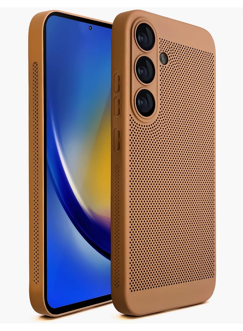 Heat Dissipation Samsung Galaxy A16 Case with Built in Camera Lens Protector Slim Fit Breathable Cooling Anti Fingerprint Hard PC Back Shockproof Cover For  (Brown)