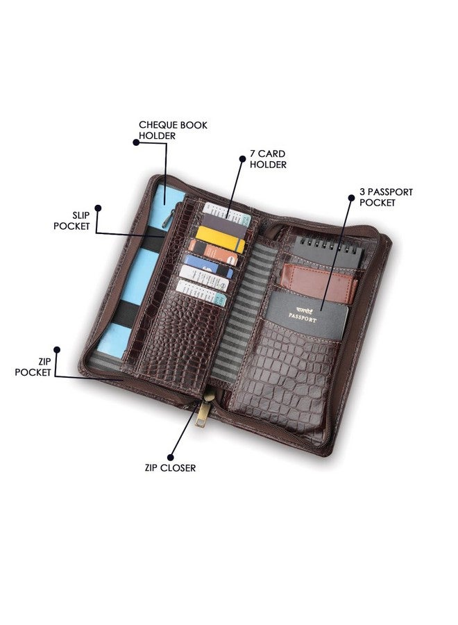BRAND LEATHER Passport Cover/Passport Holder for Men and Women -Genuine Leather Travel Accessories Document Organizer with RFID Protection -Multiple Cards & Passport Holder for Trips (Croco Brown) - Image 4