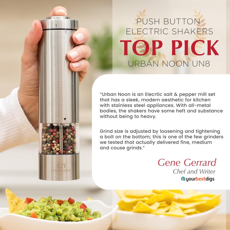 urban noon Electric Salt and Pepper Grinder Set - Battery Operated Stainless Steel Mill with Light (2 Mills) - Automatic One Handed Operation - Electronic Adjustable Shakers - Ceramic Grinders - Image 3