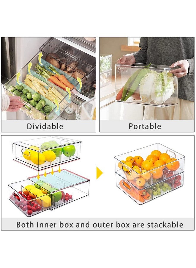 MineSign 4Pack Stackable Fridge Drawers Pull-out Storage Bins with Handle Clear Food Container for Refrigerator Plastic Dresser Organizer Fruit&Veggie Keeper for Freezer Cabinet Kitchen Organization - Image 4