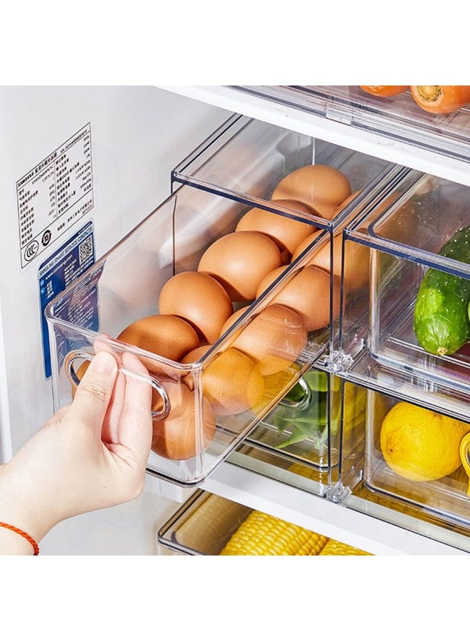 MineSign 4Pack Stackable Fridge Drawers Pull-out Storage Bins with Handle Clear Food Container for Refrigerator Plastic Dresser Organizer Fruit&Veggie Keeper for Freezer Cabinet Kitchen Organization - Image 2