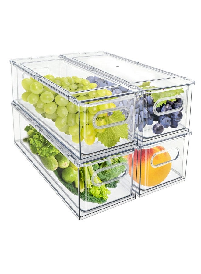 MineSign 4Pack Stackable Fridge Drawers Pull-out Storage Bins with Handle Clear Food Container for Refrigerator Plastic Dresser Organizer Fruit&Veggie Keeper for Freezer Cabinet Kitchen Organization - Image 1