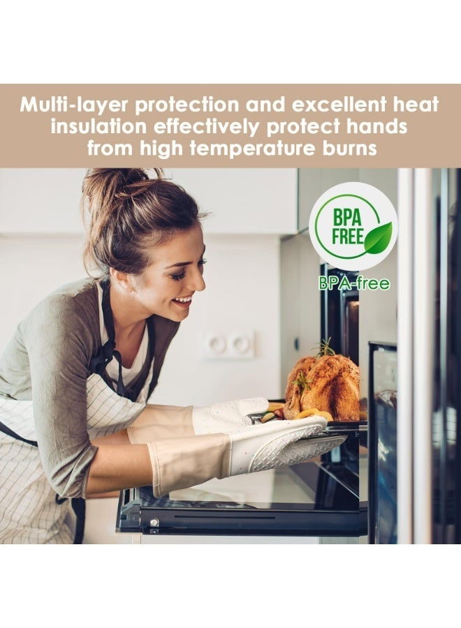 سكينة طقم 6 قطع قفازات فرن سيليكون مقاومة للحرارة ‎260°C، قفاز ضد الحراره غير قابلة للانزلاق،  قفاز طبخ مع قواعد قدور متعددة الوظائف،قفازات حراريه وبطانة قطنية ناعمة وسهلة التنظيف للطهي والخبز والشواء (بيج) - Image 2