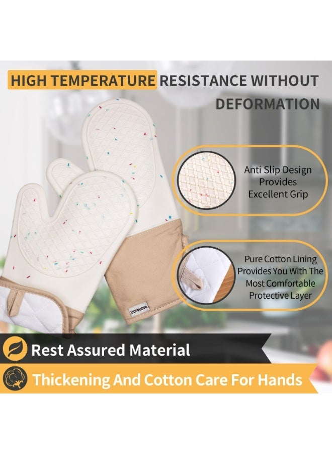 سكينة طقم 6 قطع قفازات فرن سيليكون مقاومة للحرارة ‎260°C، قفاز ضد الحراره غير قابلة للانزلاق،  قفاز طبخ مع قواعد قدور متعددة الوظائف،قفازات حراريه وبطانة قطنية ناعمة وسهلة التنظيف للطهي والخبز والشواء (بيج) - Image 4