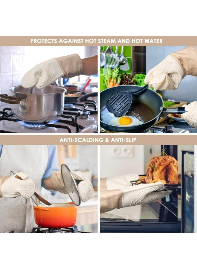 سكينة طقم 6 قطع قفازات فرن سيليكون مقاومة للحرارة ‎260°C، قفاز ضد الحراره غير قابلة للانزلاق،  قفاز طبخ مع قواعد قدور متعددة الوظائف،قفازات حراريه وبطانة قطنية ناعمة وسهلة التنظيف للطهي والخبز والشواء (بيج) - Image 5