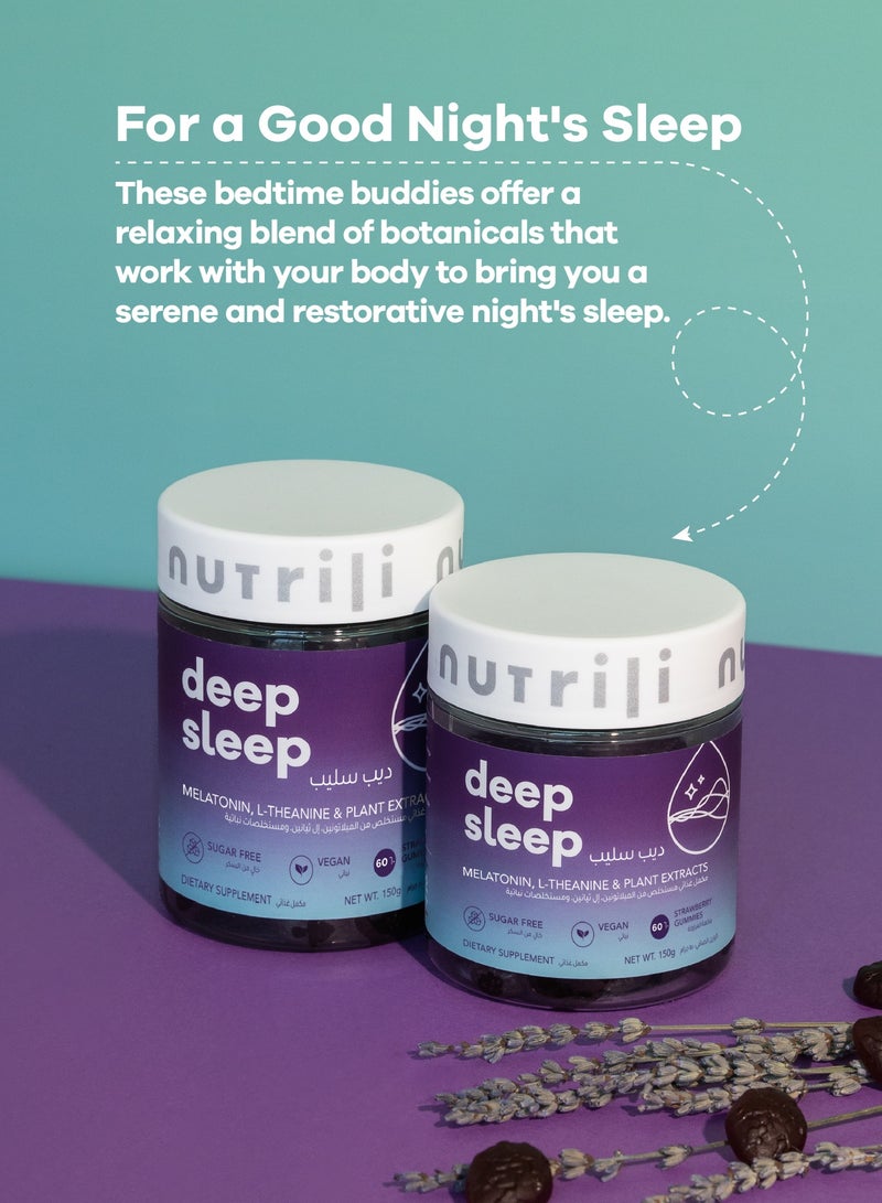 نوتريلي ديب سليب 150 جم، لدعم النوم، ميلاتونين، إل-ثيانين، زهرة العاطفة، البابونج، اللافندر، الجريفونيا، إكليل الجبل – 60 علكة - Image 2