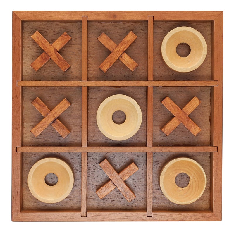 WE Games Wooden Tic Tac Toe Game 9 Inch Solid Wood Board with X and O Pieces Decorative Coffee Table Game Classic Home Dcor Accent - Image 2