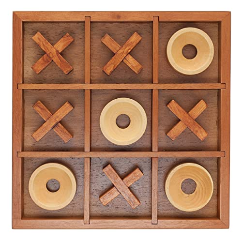 WE Games Wooden Tic Tac Toe Game 9 Inch Solid Wood Board with X and O Pieces Decorative Coffee Table Game Classic Home Dcor Accent - Image 1