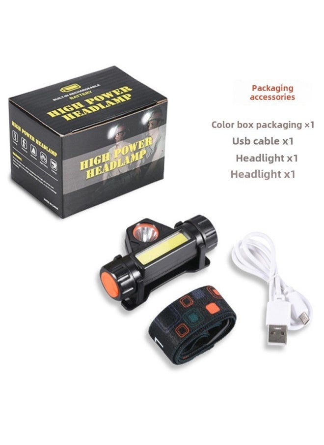 Generic Led Strong Light Headlight Mini Rechargeable Small Waterproof Astigmatism Cob Headlight Outdoor Night Fishing Light Multifunction Headlight-Colour:Type C Xpe Lamp Beads + Cob Light Source 1800 Ma + Color Box Set  - Image 1