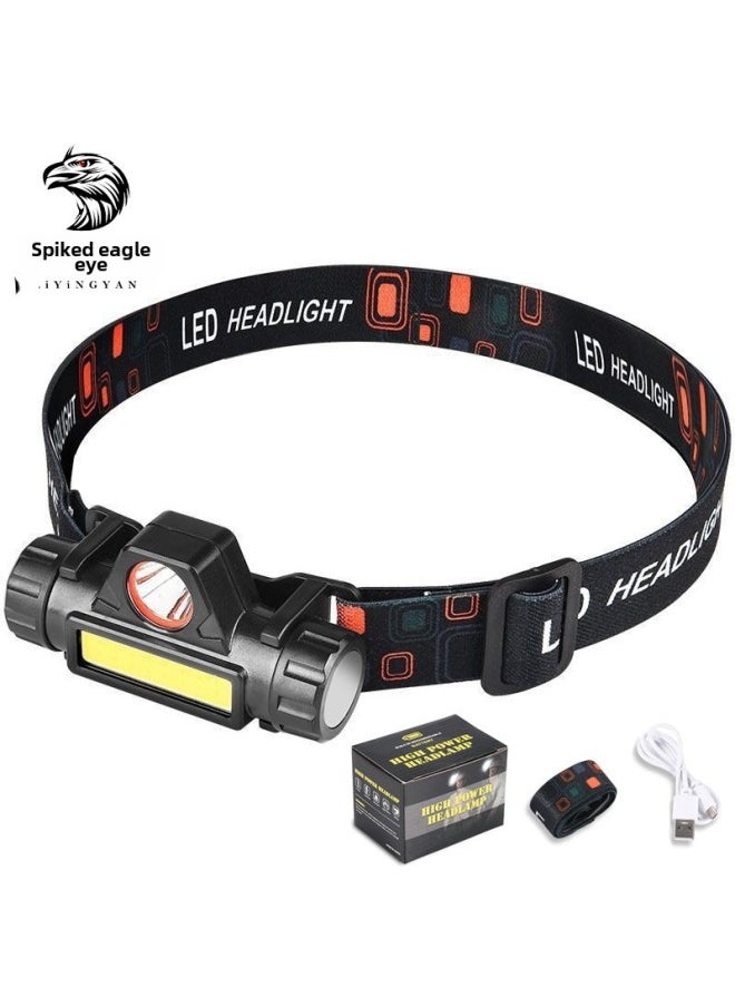 Generic Led Strong Light Headlight Mini Rechargeable Small Waterproof Astigmatism Cob Headlight Outdoor Night Fishing Light Multifunction Headlight-Colour:Type C Xpe Lamp Beads + Cob Light Source 1800 Ma + Color Box Set  - Image 2