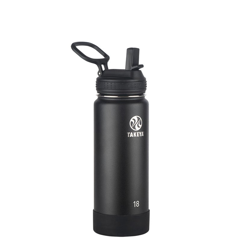 Takeya Actives Water Bottle with Straw Lid  Durable  EasyCare Water Bottle with Stainless Steel Insulation  BPAFree Lid with Carry Handle  Straw  DishwasherSafe  18 oz Onyx