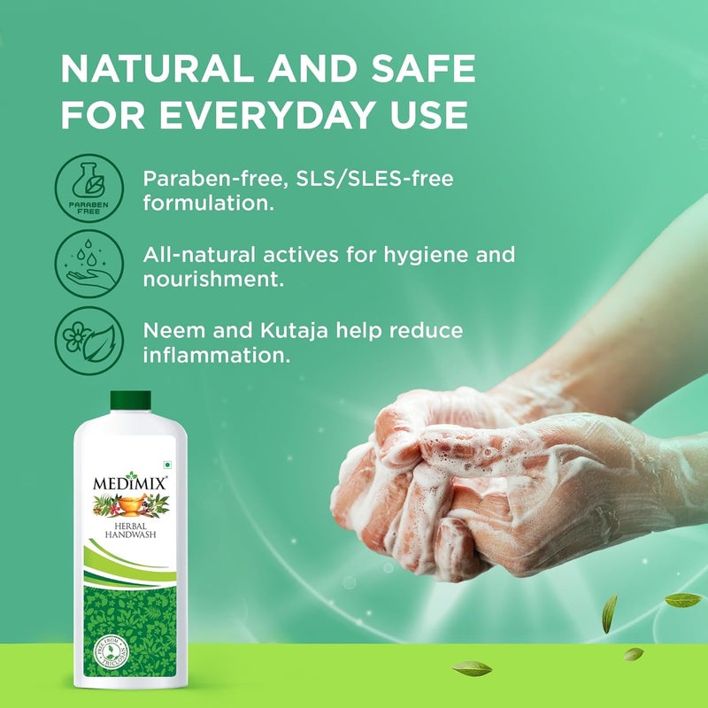 Medimix Herbal Liquid Handwash 1L Refill Bottle Ideal for Germ Protection Soft Moisturized Hands Harsh ChemicalFree Enriched with 18 Exotic Herbs - Image 3