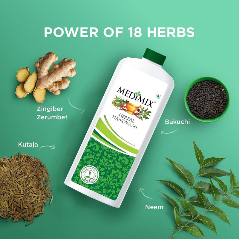 Medimix Herbal Liquid Handwash 1L Refill Bottle Ideal for Germ Protection Soft Moisturized Hands Harsh ChemicalFree Enriched with 18 Exotic Herbs - Image 4