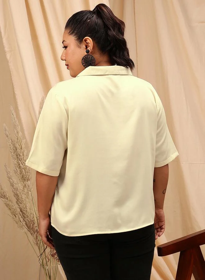 STREET 9 STREET 9 Plus Yellow Satin Shirt with Notch Collar