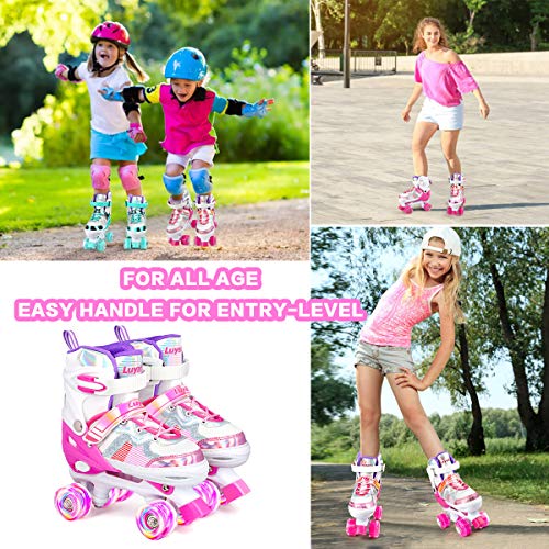 Luyata Roller Skates for Girls Boys Adjustable, 4 Size Ages 6-12 & 3-5, Kids Roller Skates with Light Up 8 Shining Wheels, 3 Color Shining for Toddlers Boys Girls Beginners - Image 5