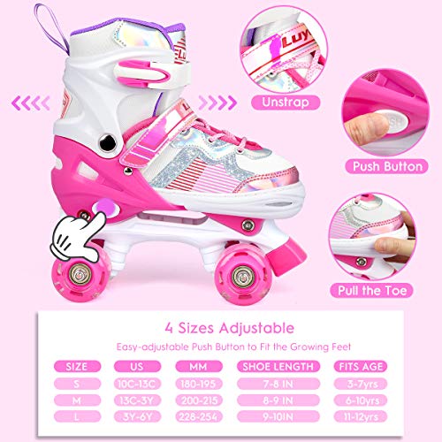Luyata Roller Skates for Girls Boys Adjustable, 4 Size Ages 6-12 & 3-5, Kids Roller Skates with Light Up 8 Shining Wheels, 3 Color Shining for Toddlers Boys Girls Beginners - Image 2