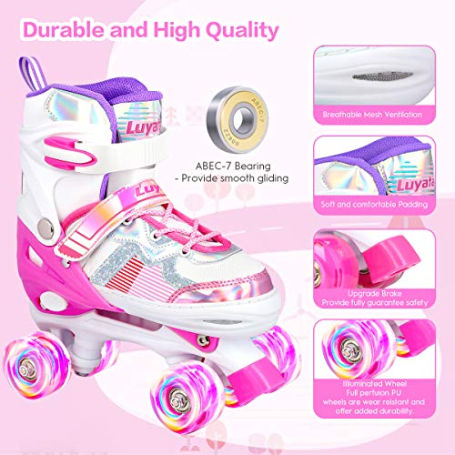 Luyata Roller Skates for Girls Boys Adjustable, 4 Size Ages 6-12 & 3-5, Kids Roller Skates with Light Up 8 Shining Wheels, 3 Color Shining for Toddlers Boys Girls Beginners - Image 4