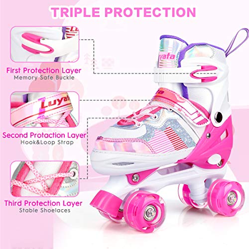 Luyata Roller Skates for Girls Boys Adjustable, 4 Size Ages 6-12 & 3-5, Kids Roller Skates with Light Up 8 Shining Wheels, 3 Color Shining for Toddlers Boys Girls Beginners - Image 3