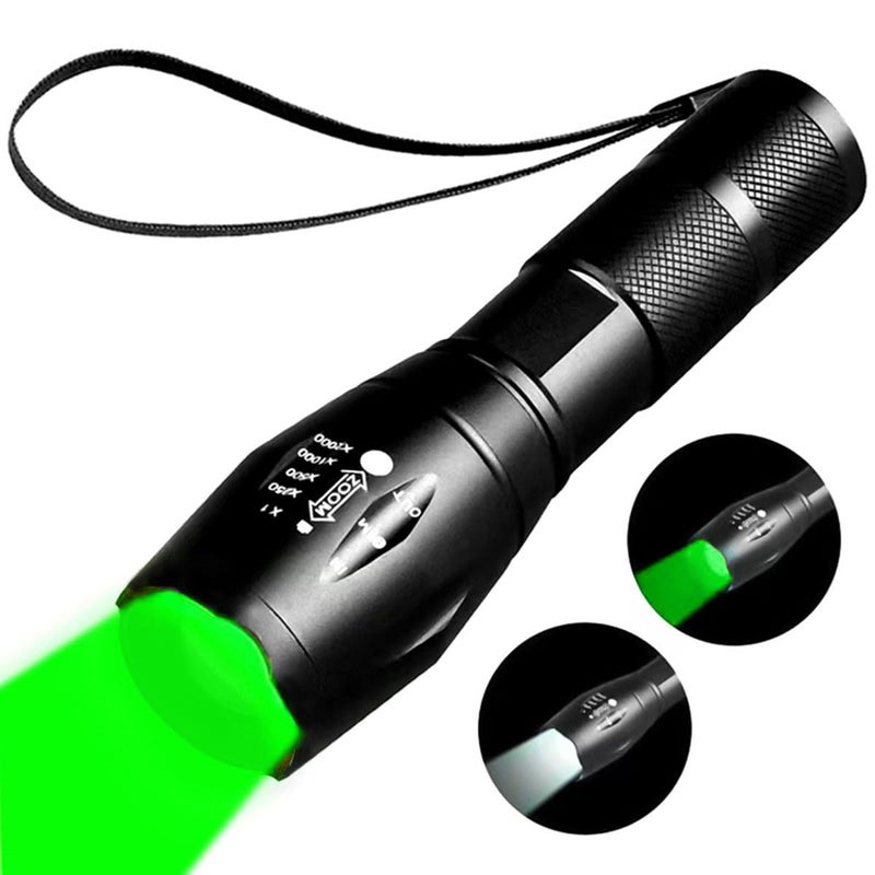 YZYOE Two-in-one Flashlight with White Light and Green Light，Green Flashlight Rechargeable， Outdoors Zoom Green Tactical Flashlight ，2 Modes. - Image 2