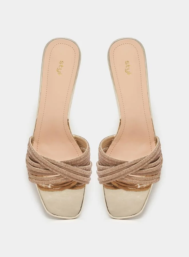 Styli Embellished Strap Stiletto Heel Sandals