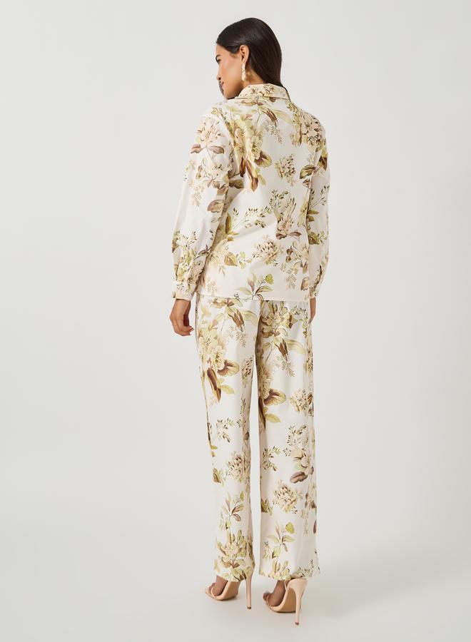 Styli Styli Printed Long Sleeve Shirt with Wide Leg Pants Co-Ords - Image 4