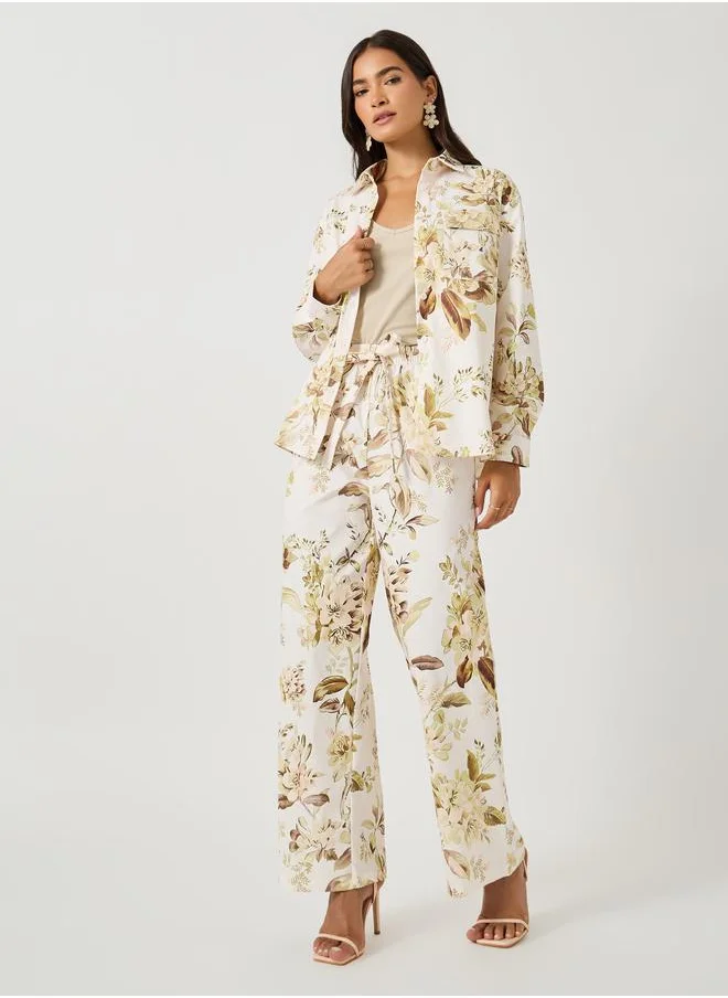 ستايلي Styli Printed Long Sleeve Shirt with Wide Leg Pants Co-Ords