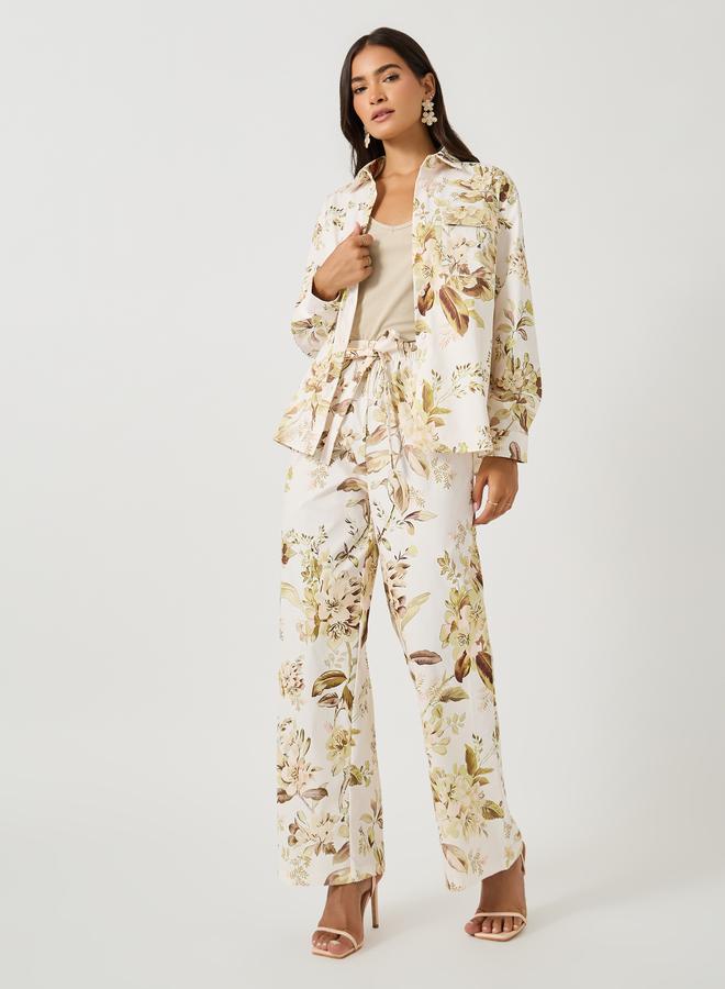 Styli Styli Printed Long Sleeve Shirt with Wide Leg Pants Co-Ords - Image 1