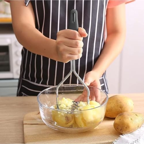 BEYTEQ Food Chopper Potato Masher Stainless Steel Potatoes Mud Pressure Mud Machine Fruit Crusher Vegetable Tools Kitchen Garlic Crusher Gadgets (Black) - Image 4