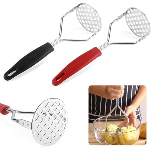 BEYTEQ Food Chopper Potato Masher Stainless Steel Potatoes Mud Pressure Mud Machine Fruit Crusher Vegetable Tools Kitchen Garlic Crusher Gadgets (Black) - Image 5