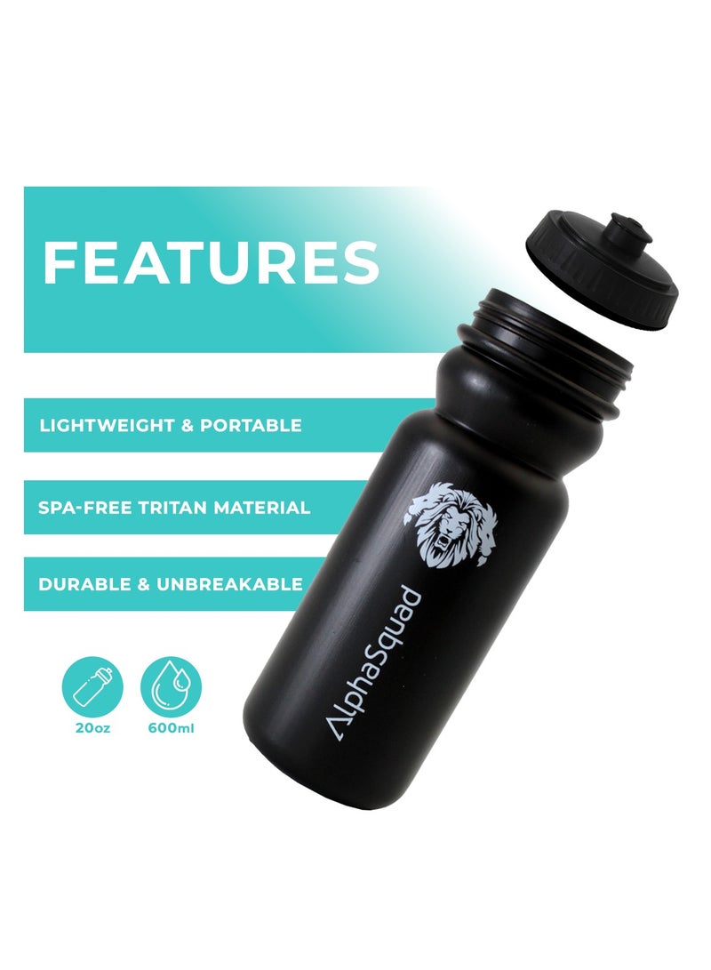ألفاسكواد زجاجة مياه ALPHASQUAD سوداء 20 أونصة للدراجات الجبلية والطرق والجبال زجاجة ضغط 600 مل خالية من BPA لركوب الدراجات والجري والصالة الرياضية والتدريب - Image 2